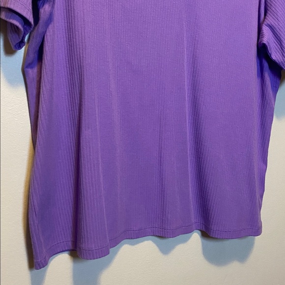 Talbots Lace Trim V-Neck Tee NWT Women’s 2X Purple Short Sleeve Ribbed Shirt - Picture 5 of 13